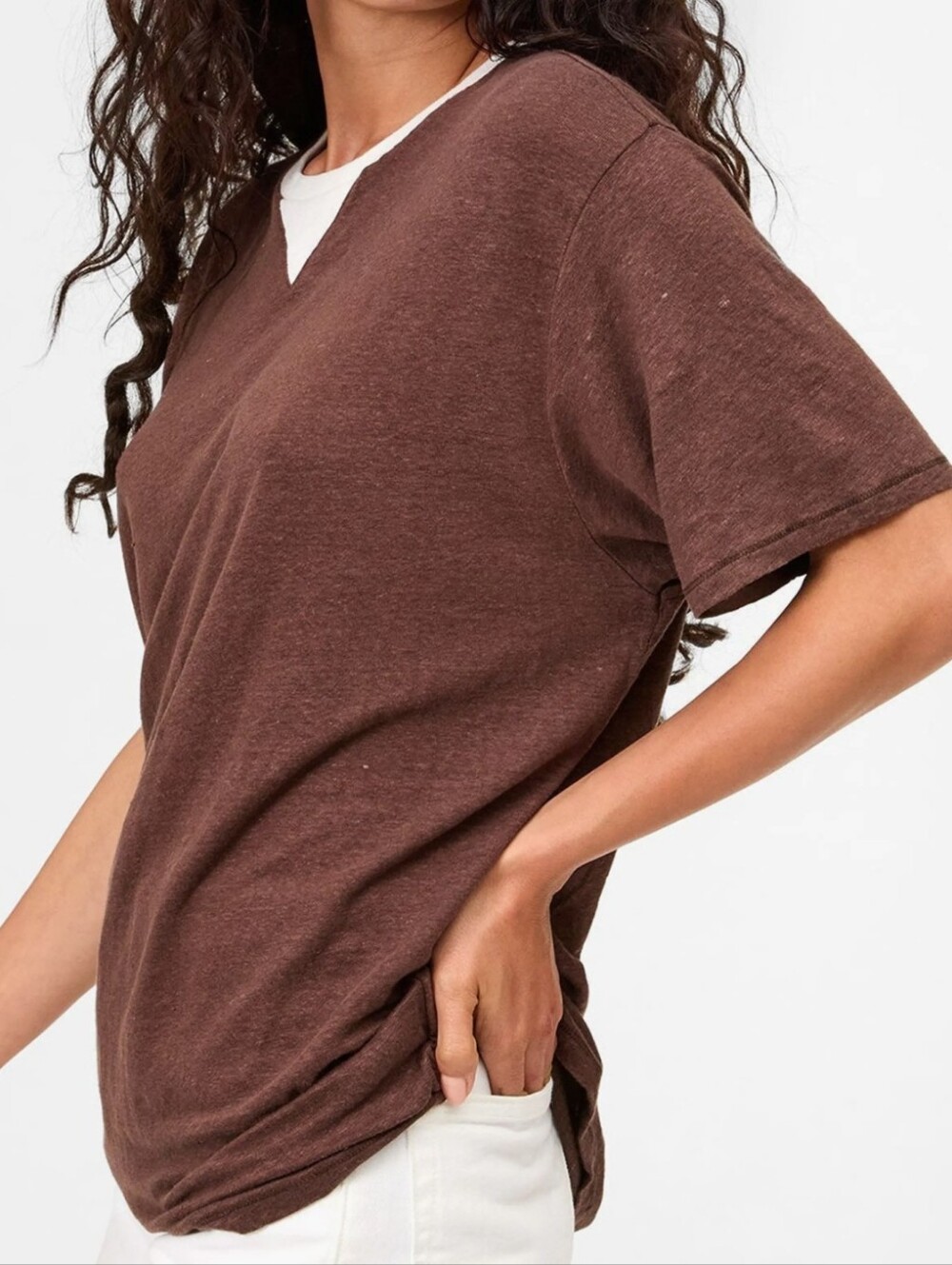 Clare V Original Linen Relaxed V-Neck T Shirt